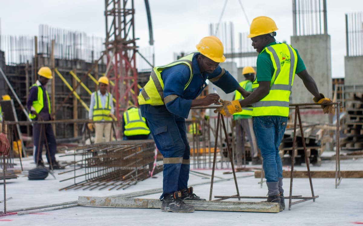 Construction workers on building site