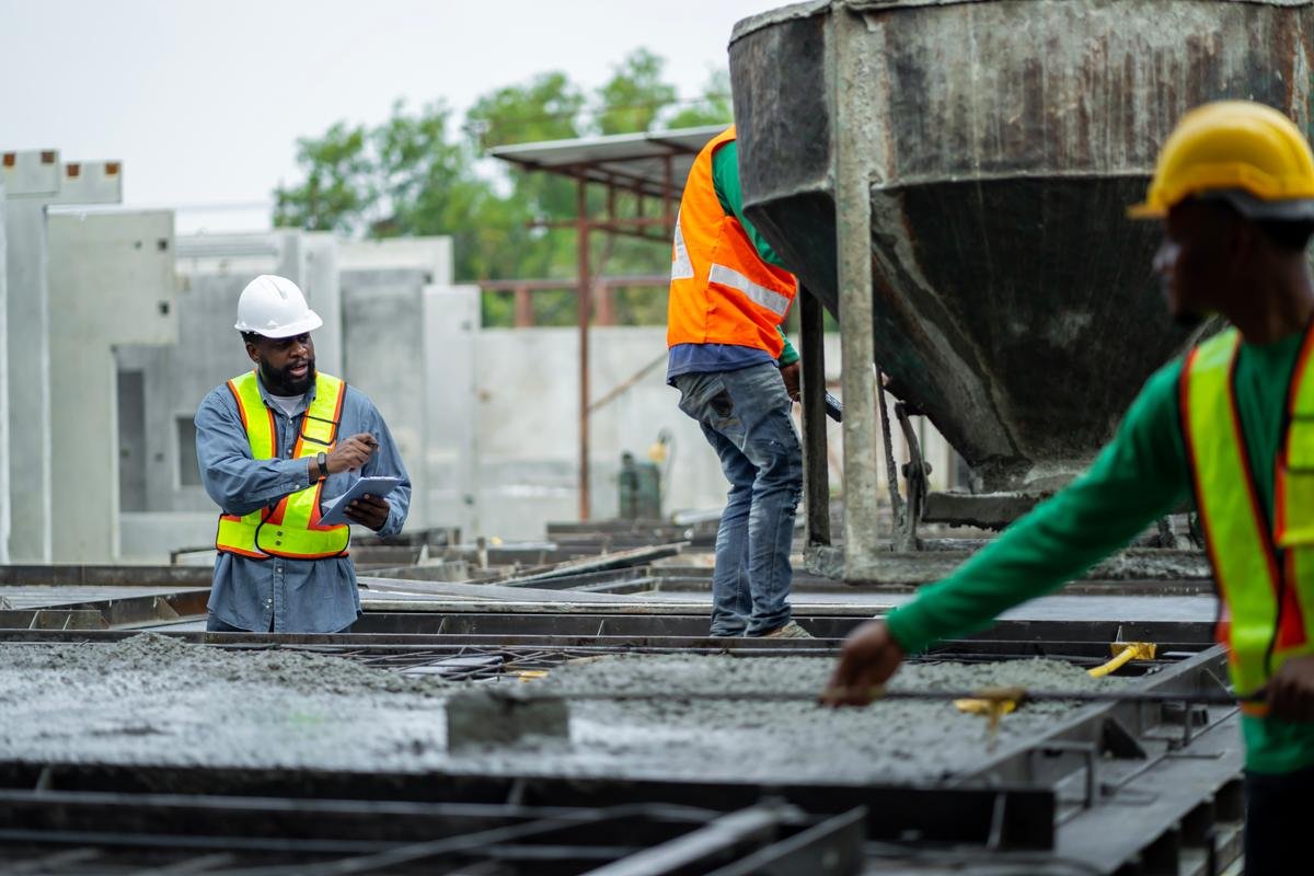 Construction worker with safety vest